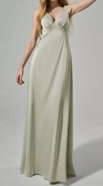 AW BRIDAL 10 L sage green Kristina satin gala formal  party maxi dress NEW 0B6